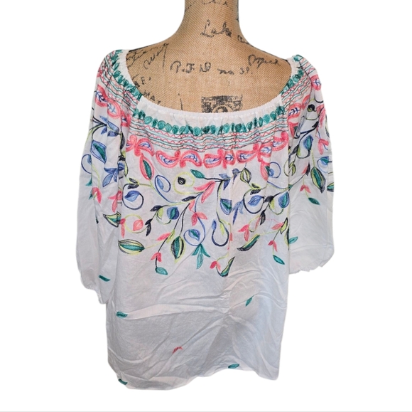 Anthropologie X Kindred Floral Embroidered Peasant‎ Blouse Plus Size 2X 3X New - Picture 2 of 8